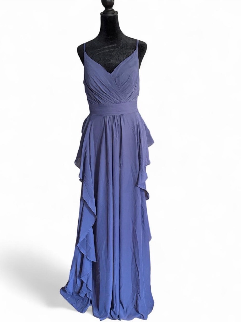 (824-1) NWT JJ’s House Stormy Blue A-Line Chiffon Ruffle Formal Gown Size 13